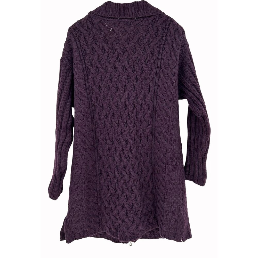 Aran Crafts Womens XL Purple Cable Knit Cardigan100% Merino Wool Made In Ireland - Picture 8 of 11